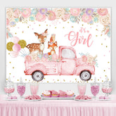 Blumen Und Rosa LKW Mit Reh Baby Dusche Hintergrund